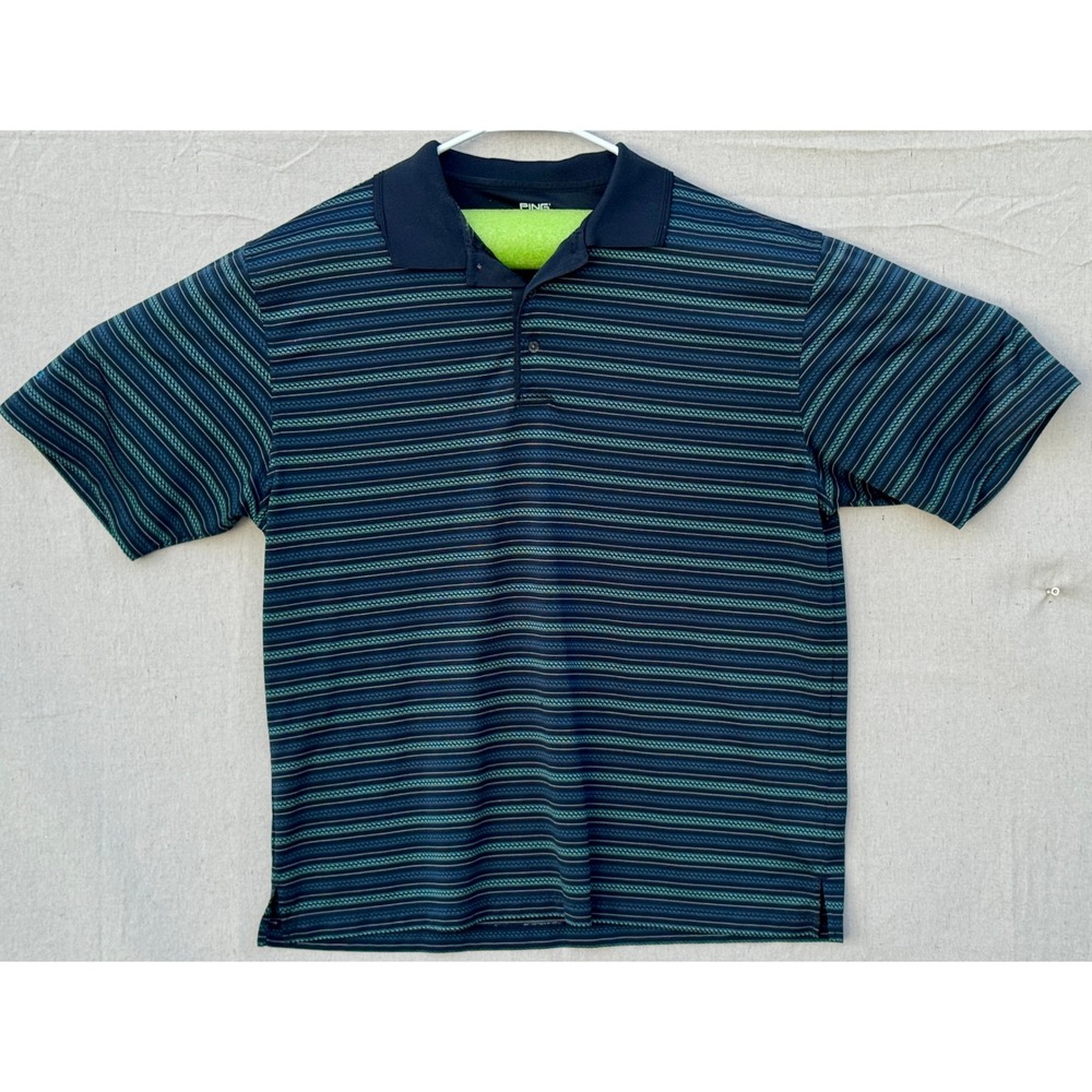 Ping Collection Performance Dynamics Mens XL Blue Striped Golf Polo Shirt